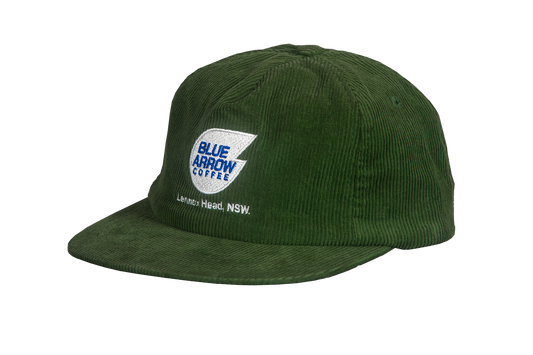 Green cap with Blue Arrow Coffee logo on a white background