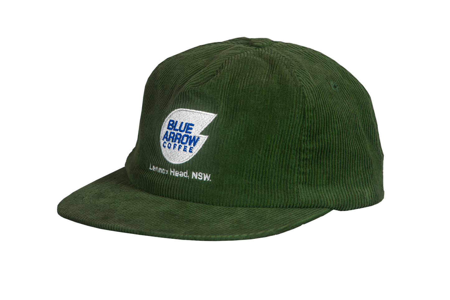 Green cap with Blue Arrow Coffee logo on a white background
